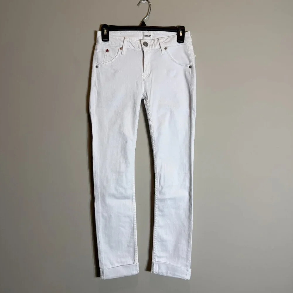 Hudson Bacara Low Rise Crop Straight Leg Cuffed Denim Jeans Women's 24 White NWT